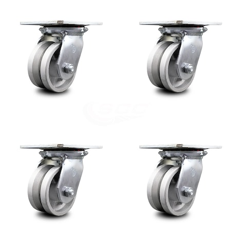 Service Caster 4 Inch Heavy Duty V Groove Semi Steel Caster Set with Roller Bearings, 4PK SCC-35S420-VGR-4